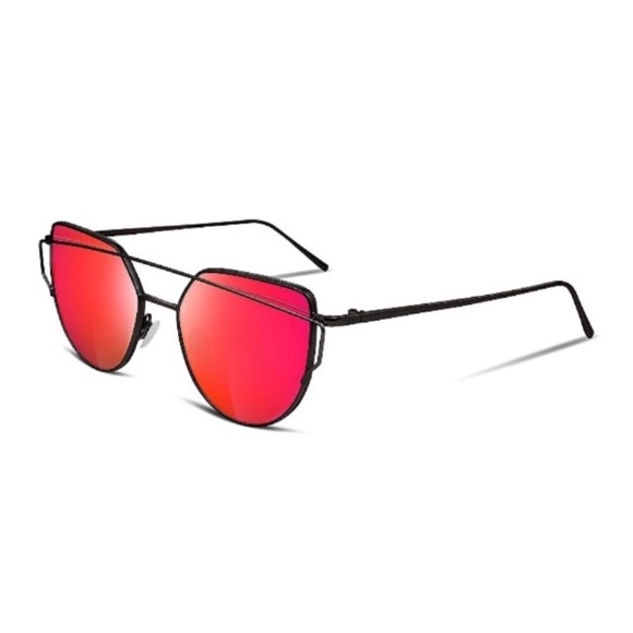 🔥 Flame Red Mirrored Cat Eye Aviator Sunglasses - Picture 3 of 3